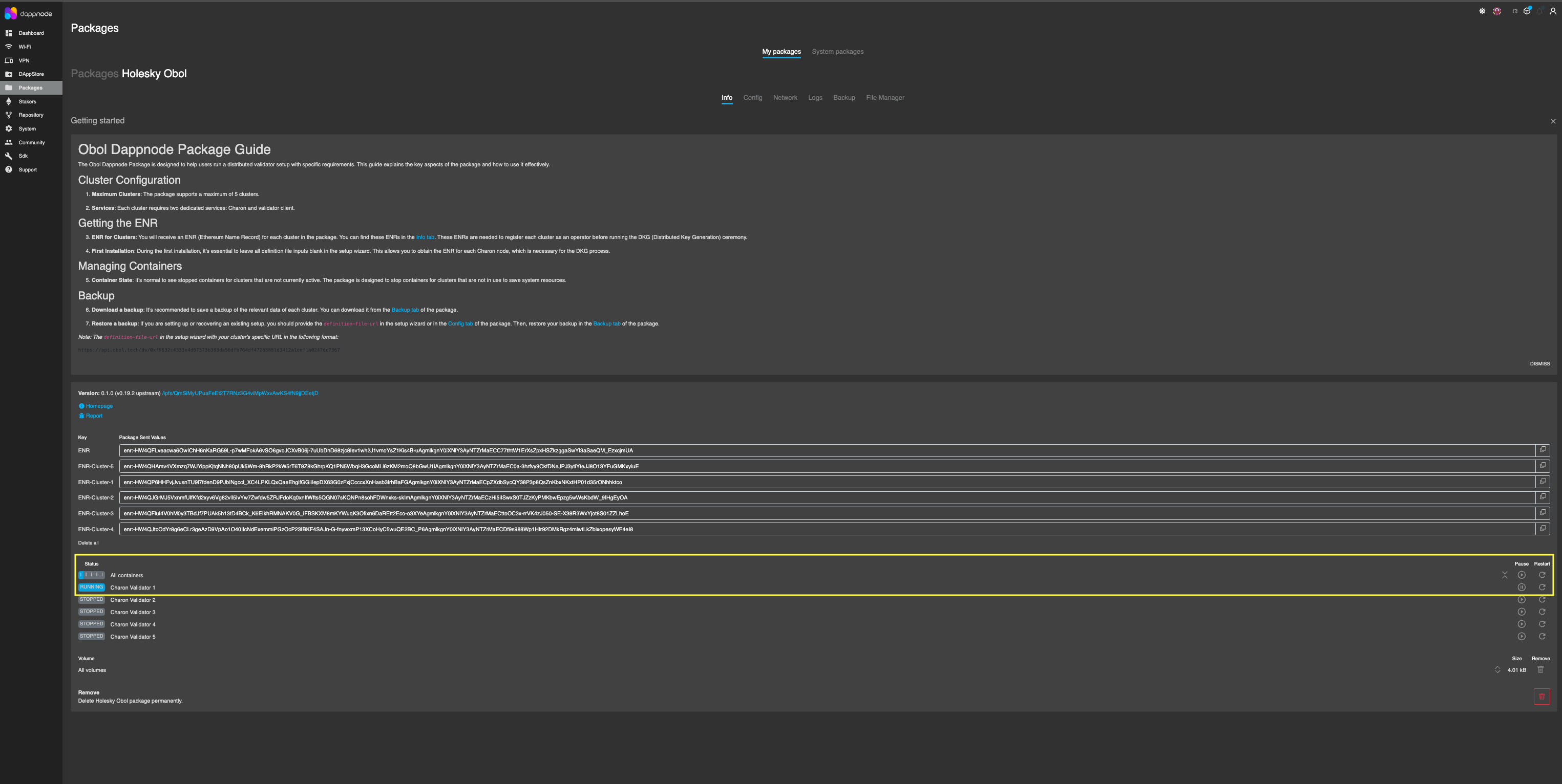 Restart Charon validator container